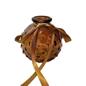 Small Amber Bubble Bud Vase. 3.5 Tall Glass.